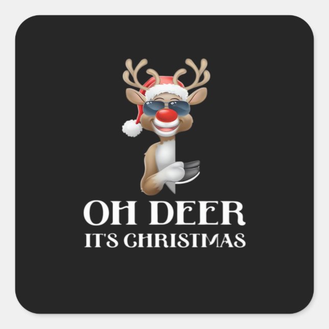 Oh Deer Its Christmas Reindeer Style  Quadratischer Aufkleber (Vorderseite)