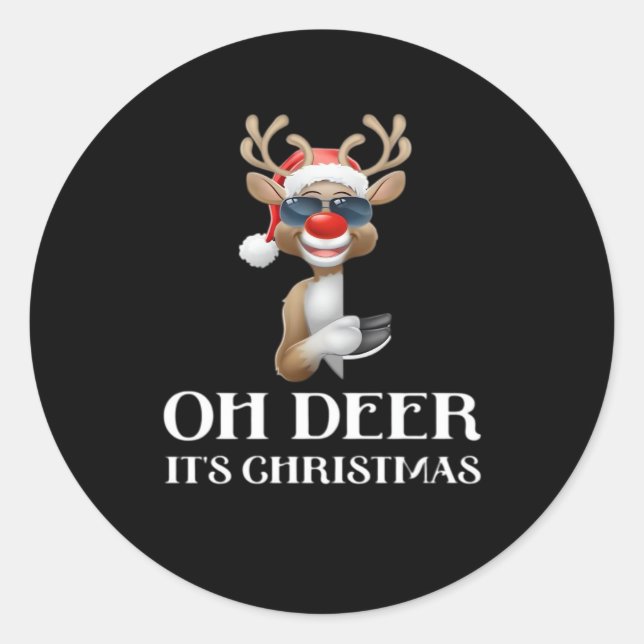Oh Deer Its Christmas Reindeer Style  Runder Aufkleber (Vorderseite)