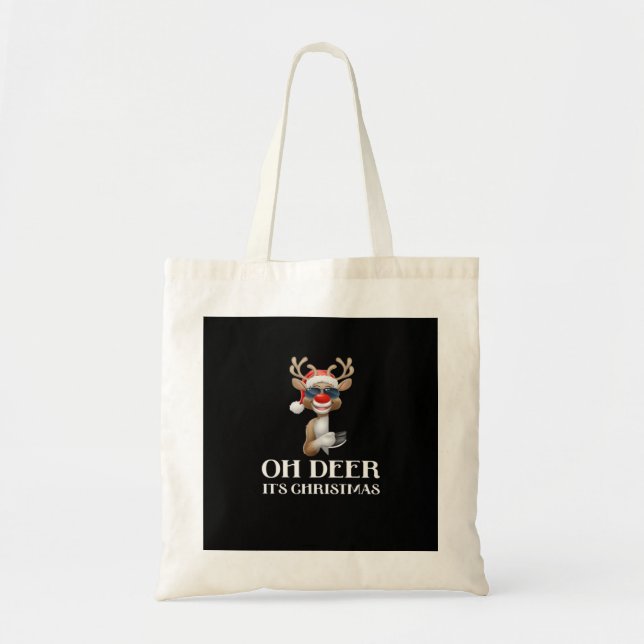 Oh Deer Its Christmas Reindeer With Red NoTote Bag Tragetasche (Vorne)