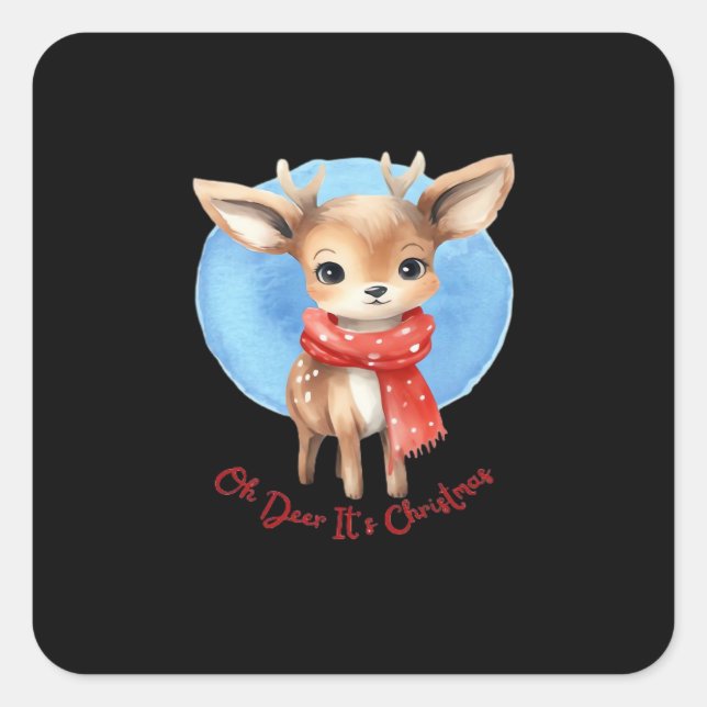 Oh Deer Its Christmas Retro Classic Design Quadratischer Aufkleber (Vorderseite)