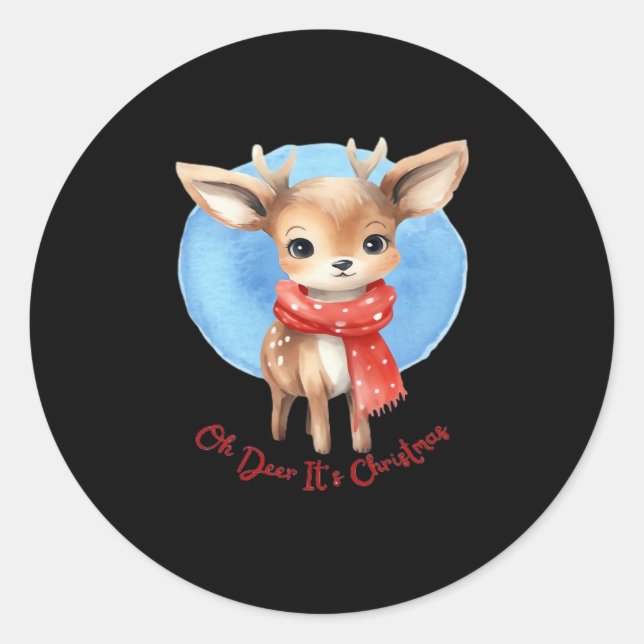 Oh Deer Its Christmas Retro Classic Design Runder Aufkleber (Vorderseite)