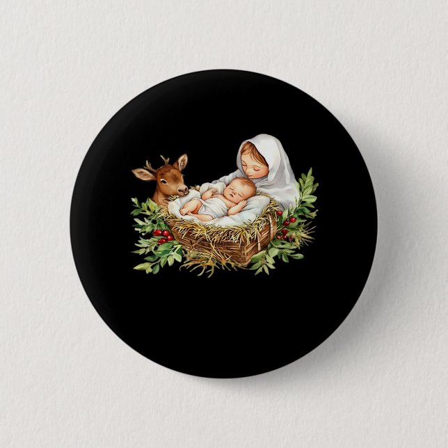 Oh Deer Mary Nativity Scene Christmas Jesus   Button (Vorderseite)