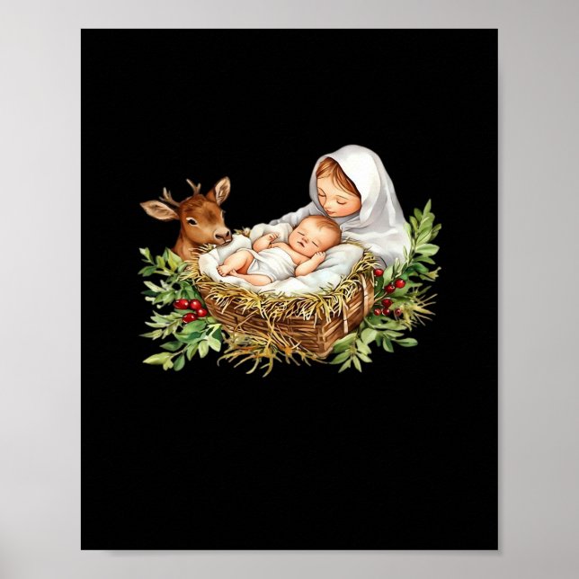 Oh Deer Mary Nativity Scene Christmas Jesus   Poster (Vorne)