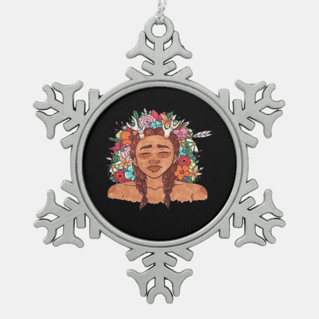 Oh Deer Modern Aesthetic  Schneeflocken Zinn-Ornament (Vorderseite)