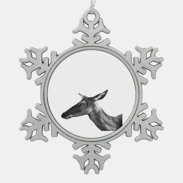 Oh Deer Modern Aesthetic Vibe  Schneeflocken Zinn-Ornament (Vorderseite)