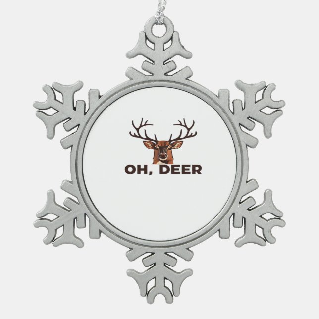 Oh Deer Modern Clean Design  Schneeflocken Zinn-Ornament (Vorderseite)