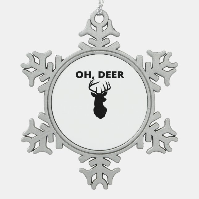 Oh Deer Oh Dear Whimsical Art Style  Schneeflocken Zinn-Ornament (Vorderseite)