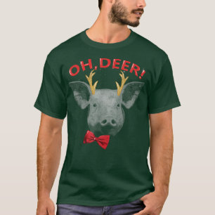 Oh Deer Pig Xmas Red Bowtie Christimas Outfit  T-Shirt