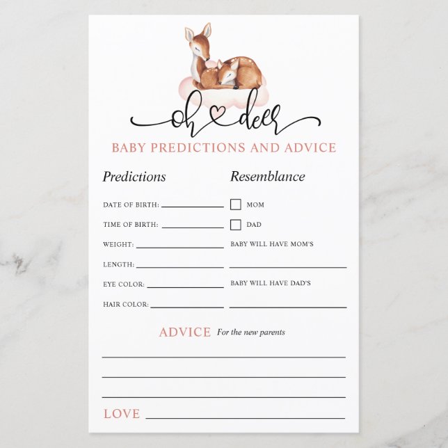 Oh Deer Pink Cloud Baby Vorhersagen Beratung Spiel (Vorderseite)