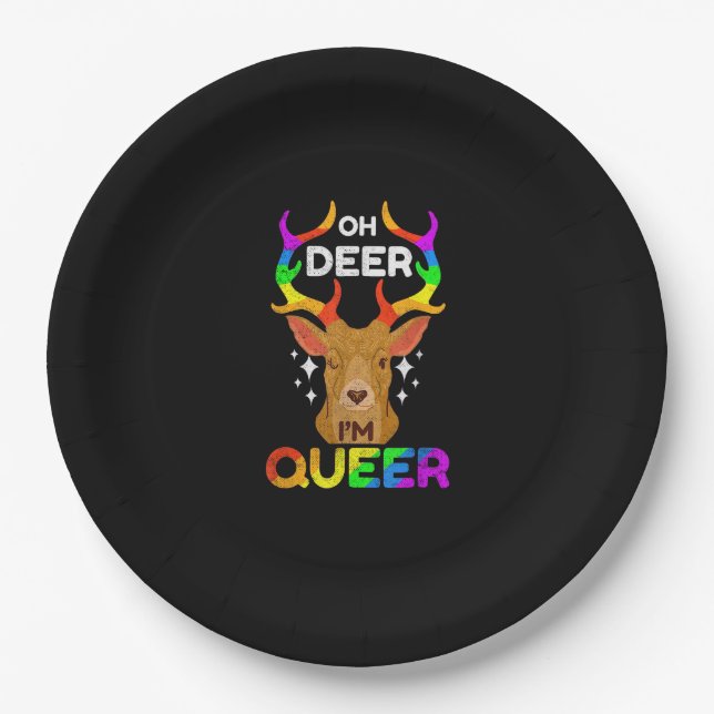 Oh Deer Queer Funny LGBTQ Pride Awareness  Pappteller (Vorderseite)