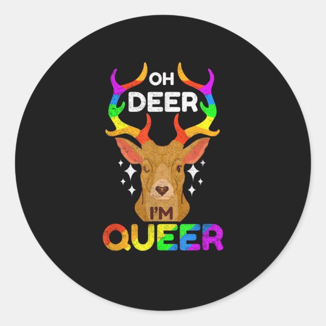 Oh Deer Queer Funny LGBTQ Pride Awareness  Runder Aufkleber (Vorderseite)