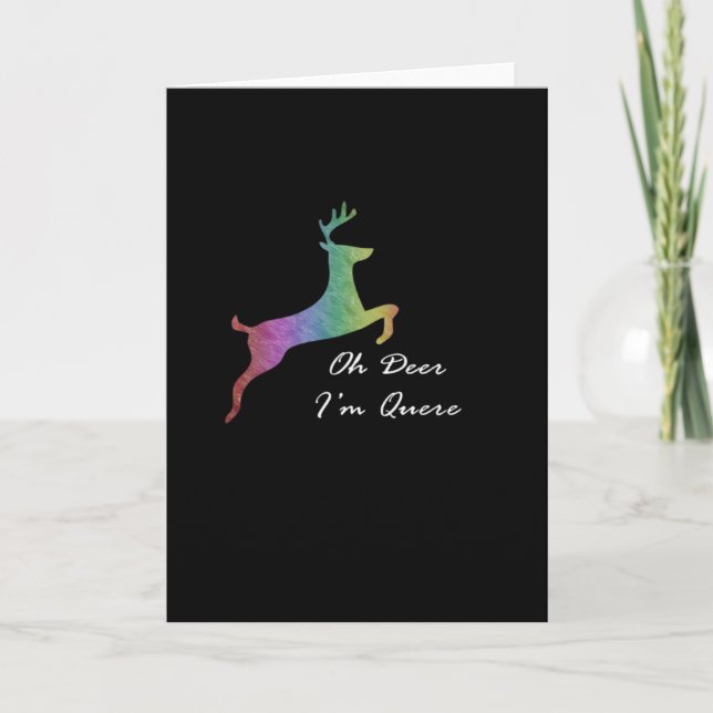 Oh Deer Queer Funny Pun LGBT PFolded Greeting Card Karte (Vorderseite)