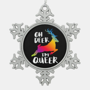 Oh Deer Queer Pride Minimaler Kunststil  Schneeflocken Zinn-Ornament