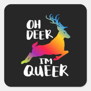 Oh Deer Queer Pride Minimalistischer Künstlerische Quadratischer Aufkleber