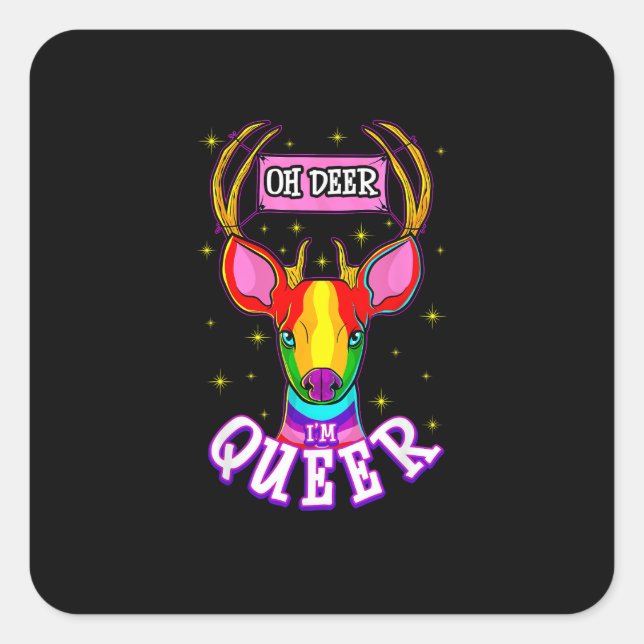 Oh Deer Queer Pride Month Celebration Gift  Quadratischer Aufkleber (Vorderseite)