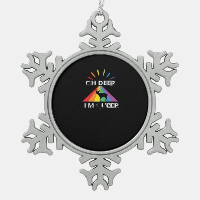 Oh Deer Queer Trendy Aesthetic Design  Schneeflocken Zinn-Ornament (Vorderseite)
