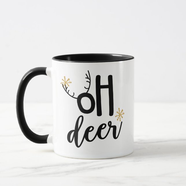 Oh Deer Reindeer Antler Schneeflocken, Weihnachtsg Tasse (Links)