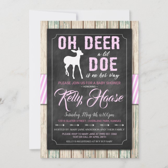Oh, Deer! Rustic Girl Baby Shower Einladung (Vorderseite)