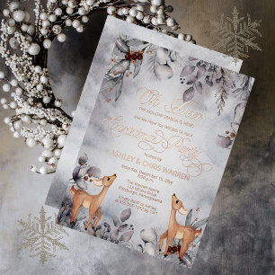 Oh Deer Rustic Winter Floral Frohe Weihnachten Folieneinladung