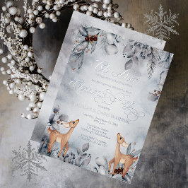Oh Deer Rustic Winter Floral Frohe Weihnachten Folieneinladung