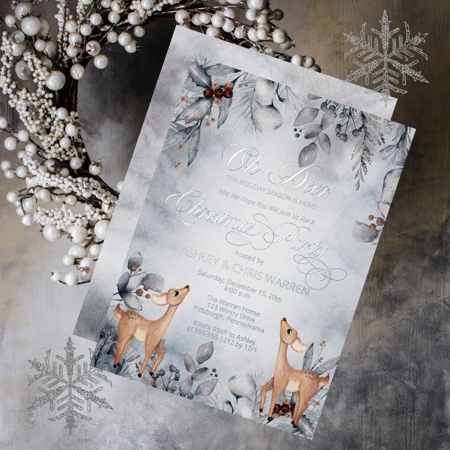 Oh Deer Rustic Winter Floral Frohe Weihnachten Folieneinladung (Von Creator hochgeladen)