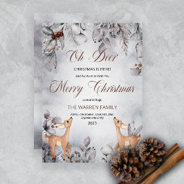 Oh Deer Rustic Winter Floral Frohe Weihnachtsfeier Feiertagskarte
