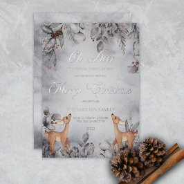 Oh Deer Rustic Winter Floral Frohe Weihnachtsfoil Folien Feiertagskarte