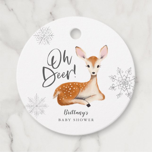 Oh Deer Rustic Winter Woodland Babydusche Grau Geschenkanhänger (Vorderseite)