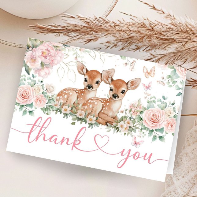 Oh Deer Twin Girls Baby Shower Folded Thank You Dankeskarte (Von Creator hochgeladen)