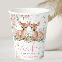 Oh Deer Twin Girls Baby Shower Pink Pappbecher