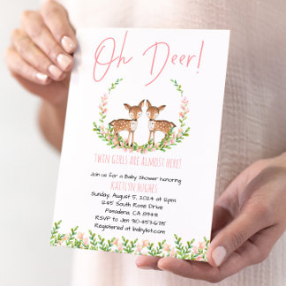 Oh Deer Twin Girls Babydusche Einladung