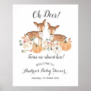 Oh Deer Twins Pumpkin Baby Dusche Begrüßungszeiche Poster