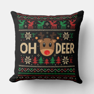 Oh Deer Ugly Christmas Sweater Throw Pillow Kissen