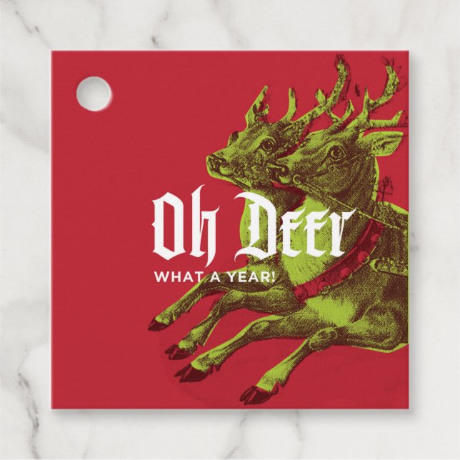 Oh Deer Vintag Rentier Weihnachtsgeschenk Tag Geschenkanhänger (Vorderseite)
