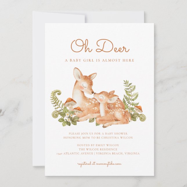 Oh Deer Wald Wald Baby Shower  Einladung (Vorderseite)