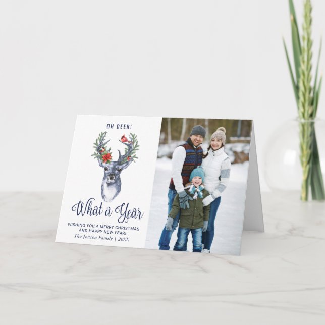 Oh Deer Was für ein Jahr Frohe Weihnachten 2 FOTO Karte (Vorderseite)
