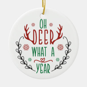 OH DEER, was für ein Jahr   Niedlich Baby Reindeer Keramik Ornament