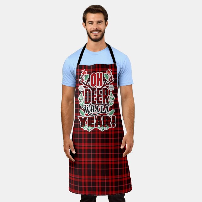 OH DEER Was für ein Jahr roter Tartan Karierter Ur Schürze (Getragen)