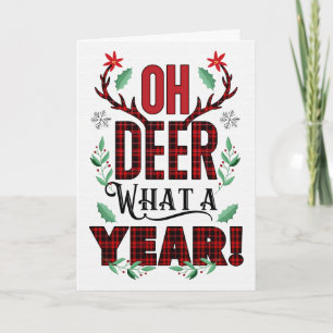 Oh DEER Was für ein Jahr Weihnachts Tartan Typogra Feiertagskarte