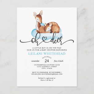 Oh Deer Watercolor Blue Cloud Baby Dusche einladen Postkarte
