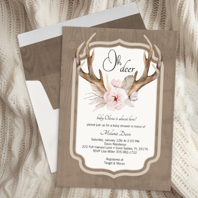 Oh Deer Watercolor Elegante Babydusche Einladung (Oh Deer Baby Shower Invite)
