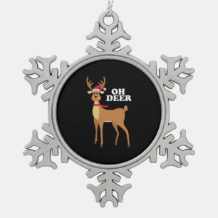 Oh Deer - Weihnachtsrinder Schneeflocken Zinn-Ornament