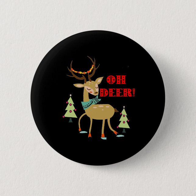 Oh, Deer! Weihnachtswild mit Baumgeschenk Button (Vorderseite)