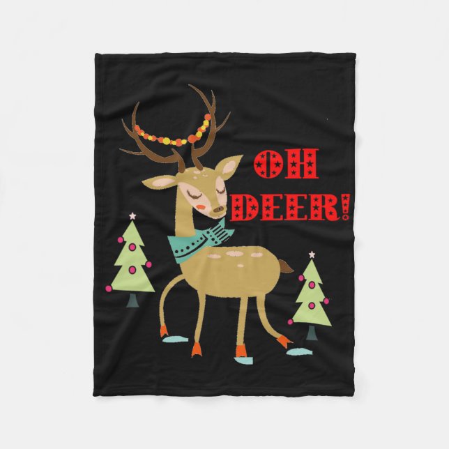 Oh, Deer! Weihnachtswild mit Baumgeschenk Fleecedecke (Vorderseite)
