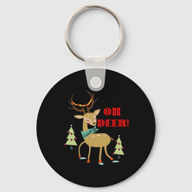 Oh, Deer! Weihnachtswild mit Baumgeschenk Schlüsselanhänger (Vorderseite)