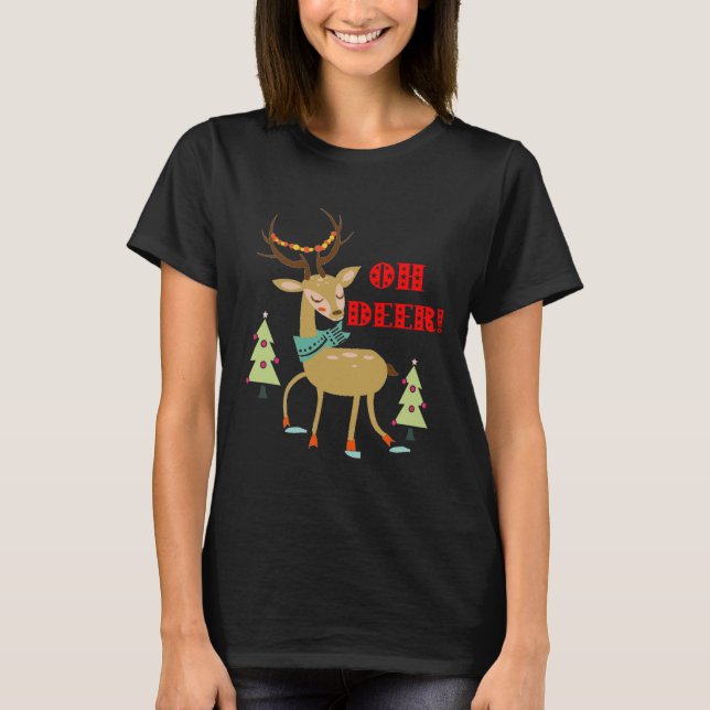 Oh, Deer! Weihnachtswild mit Baumgeschenk T-Shirt (Vorderseite)