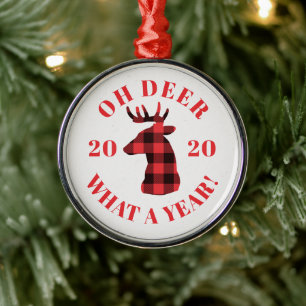 Oh Deer What a Year 2020 Buffalo Kariert Ornament Aus Metall