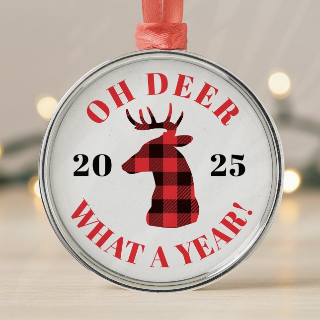 Oh Deer What a Year 2025 Buffalo Karierte Weihnach Ornament Aus Metall (Von Creator hochgeladen)