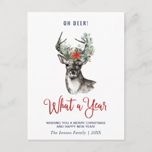 Oh Deer What a Year Frohe Weihnachtsgrüße Feiertagspostkarte
