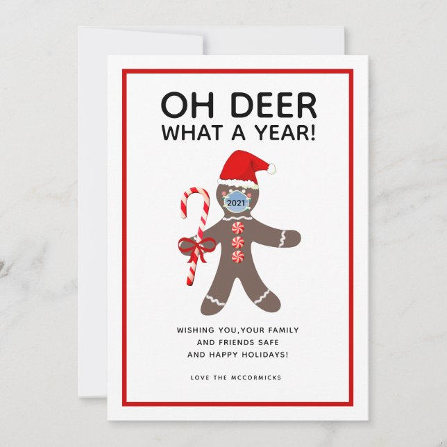 Oh Deer What A Year Funny Christmas 2021 Feiertagskarte (Vorderseite)